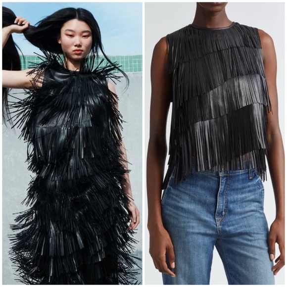 Ulla Johnson Tops - Ulla Johnson Leonie Black Leather Fringe Sleeveless Top SZ 0